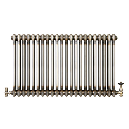 Traditional 2 Column Radiator & Valves - 600 x 1010mm - Raw Metal