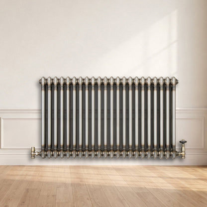 Traditional 2 Column Radiator & Valves - 600 x 1010mm - Raw Metal