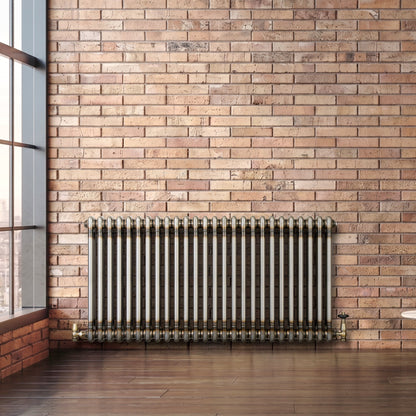 Traditional 2 Column Radiator & Valves - 600 x 1190mm - Raw Metal