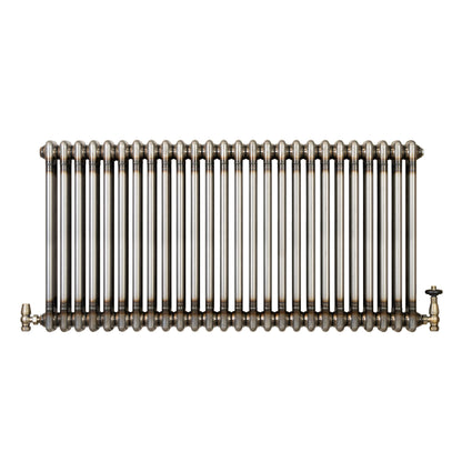 Traditional 2 Column Radiator & Valves - 600 x 1190mm - Raw Metal