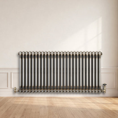 Traditional 2 Column Radiator & Valves - 600 x 1190mm - Raw Metal
