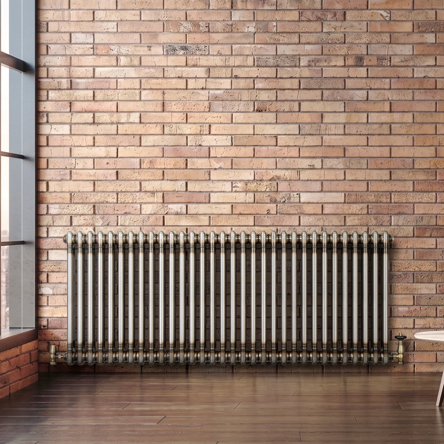 Traditional 2 Column Radiator & Valves - 600 x 1460mm - Raw Metal