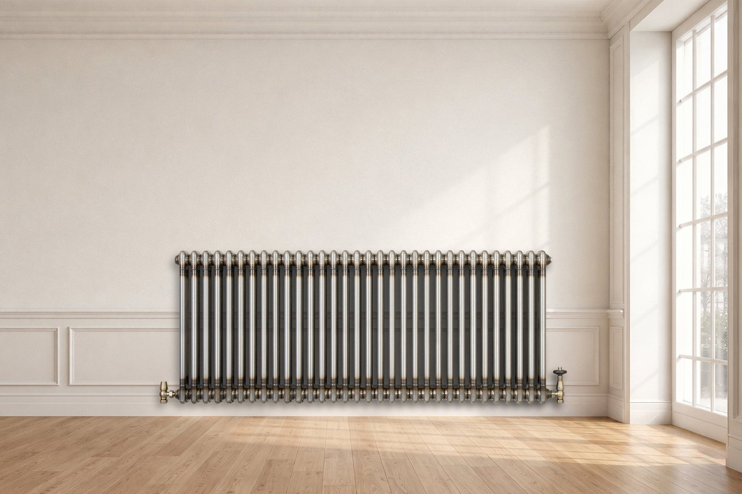 Traditional 2 Column Radiator & Valves - 600 x 1460mm - Raw Metal