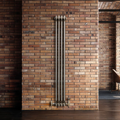 Traditional 2 Column Radiator & Valves - 1500 x 200mm - Raw Metal