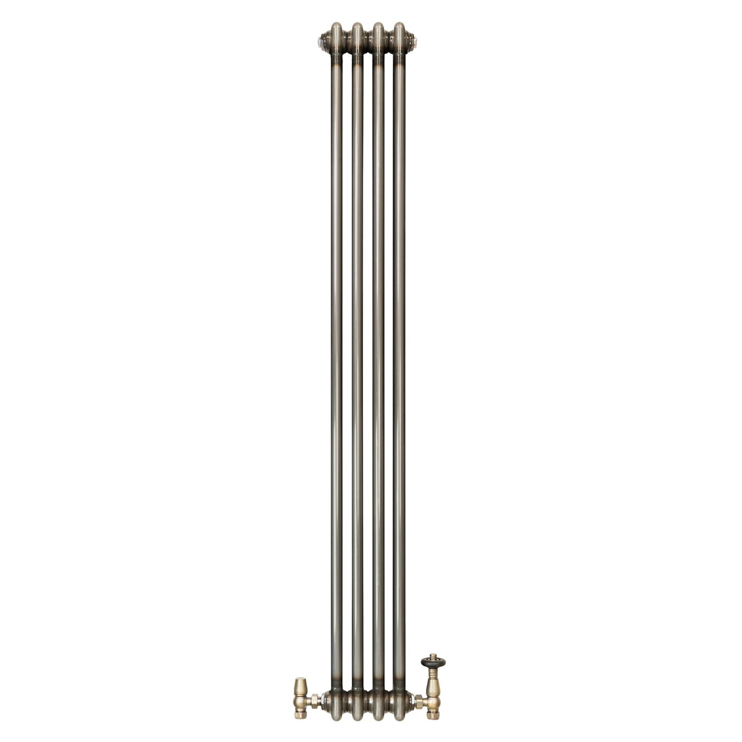 Traditional 2 Column Radiator & Valves - 1500 x 200mm - Raw Metal