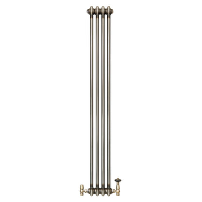 Traditional 2 Column Radiator & Valves - 1500 x 200mm - Raw Metal