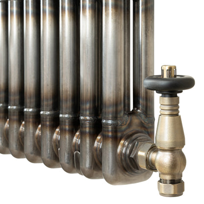 Traditional 2 Column Radiator & Valves - 1500 x 200mm - Raw Metal