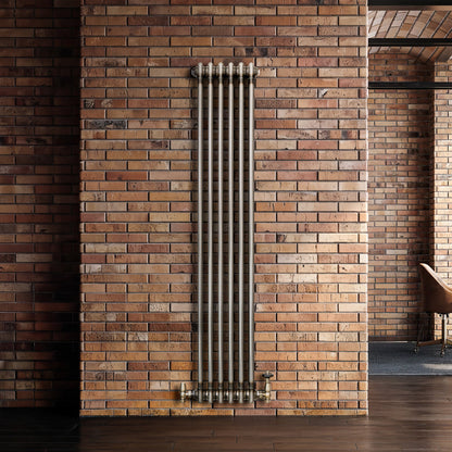 Traditional 2 Column Radiator & Valves – 1500mm x 290mm - Raw Metal