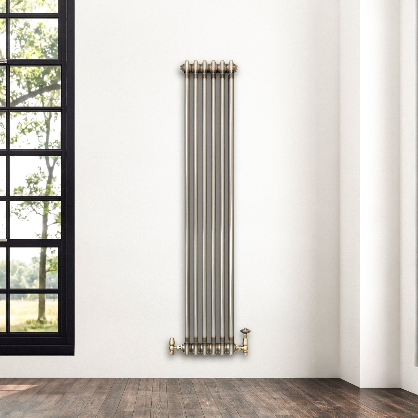 Traditional 2 Column Radiator & Valves – 1500mm x 290mm - Raw Metal