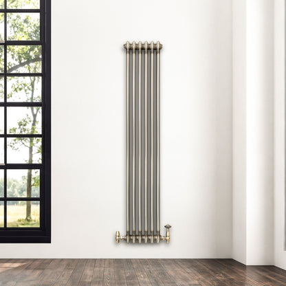 Traditional 2 Column Radiator & Valves – 1500mm x 290mm - Raw Metal