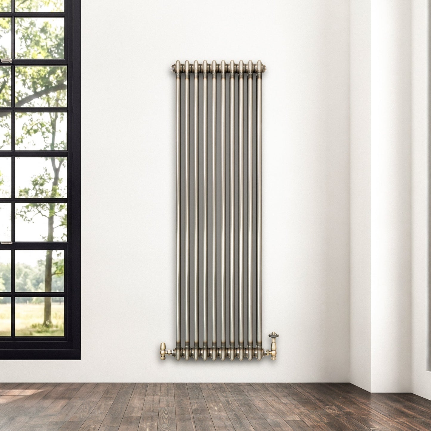 Traditional 2 Column Radiator & Valves – 1500mm x 470mm - Raw Metal
