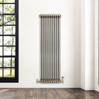 Traditional 2 Column Radiator & Valves – 1500mm x 470mm - Raw Metal