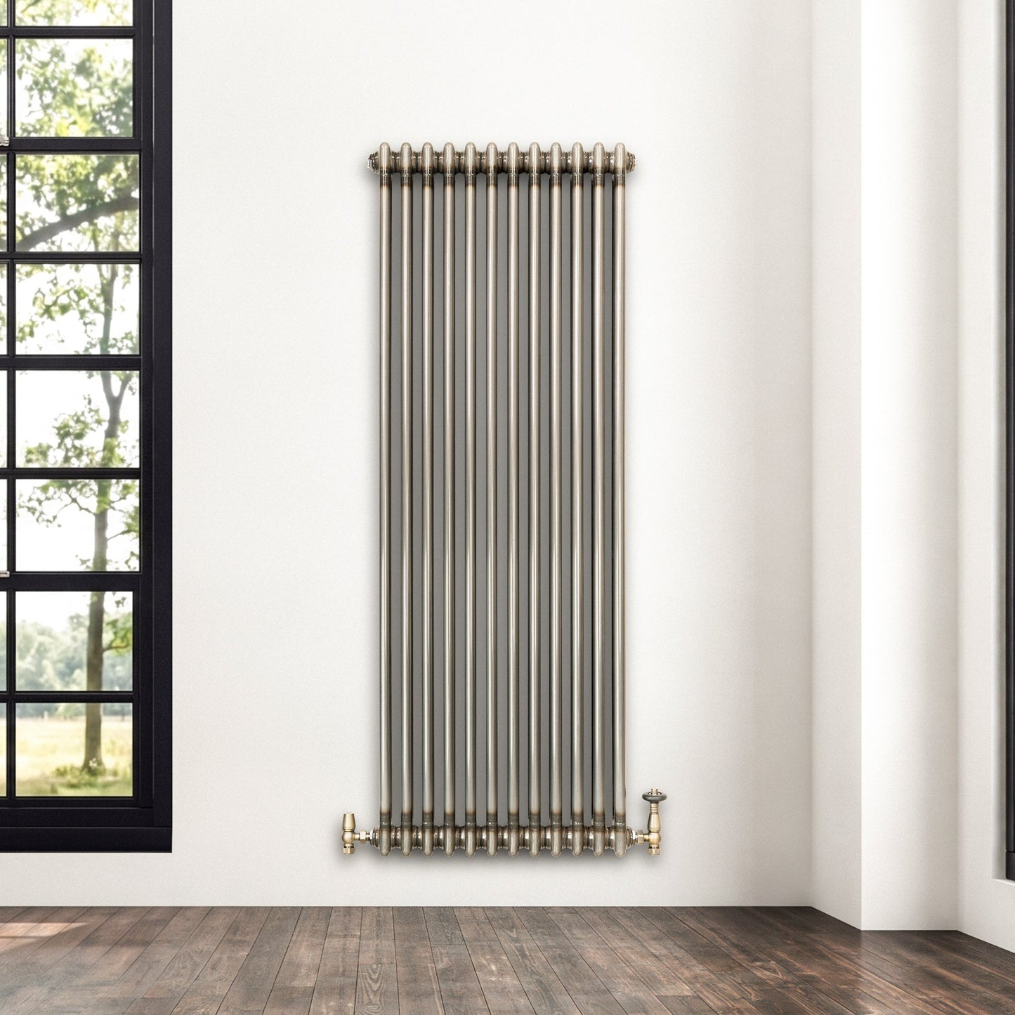 Traditional 2 Column Radiator & Valves – 1500mm x 560mm - Raw Metal