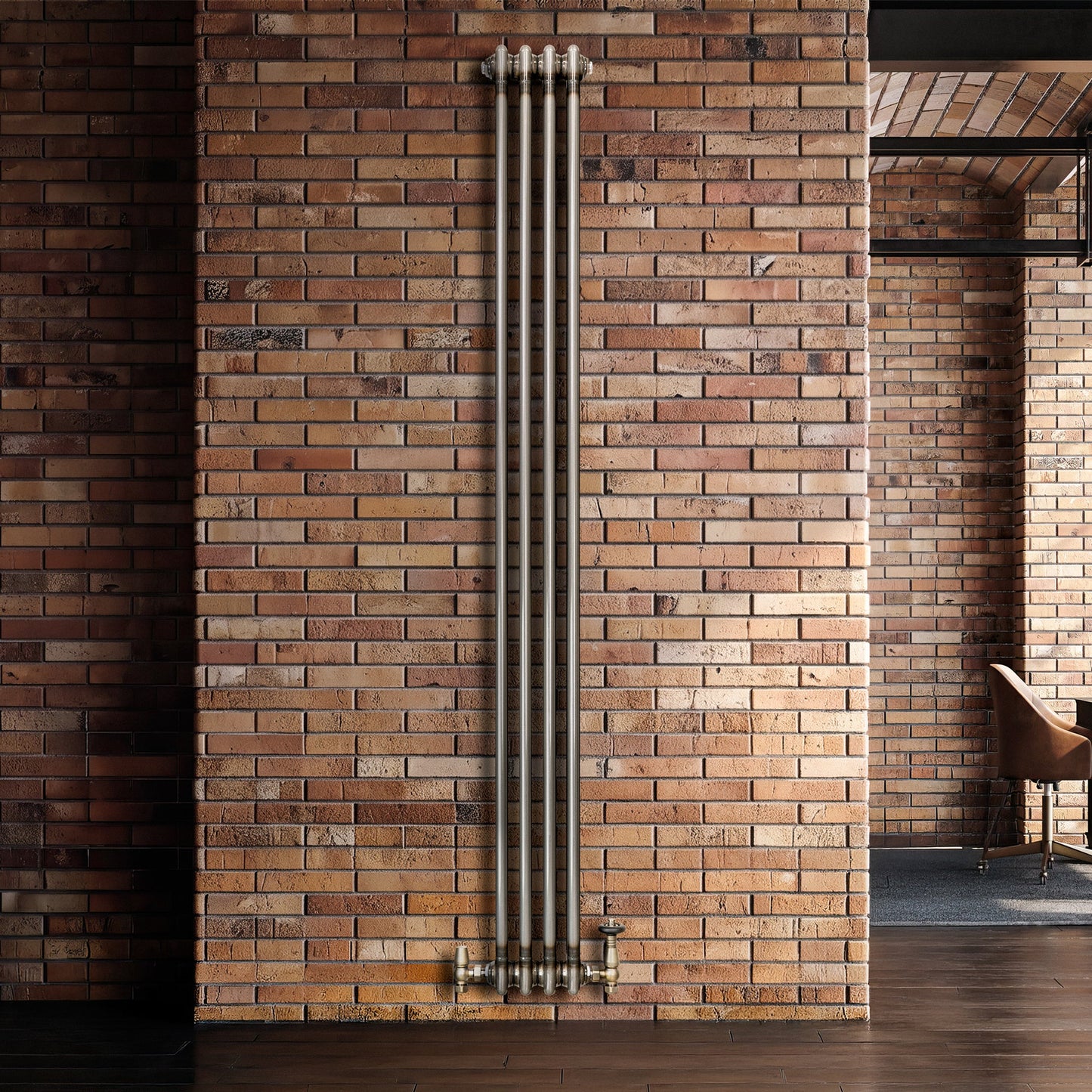 Traditional 2 Column Radiator & Valves - 1800 x 200mm - Raw Metal