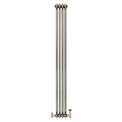 Traditional 2 Column Radiator & Valves - 1800 x 200mm - Raw Metal