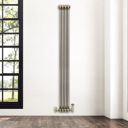 Traditional 2 Column Radiator & Valves - 1800 x 200mm - Raw Metal