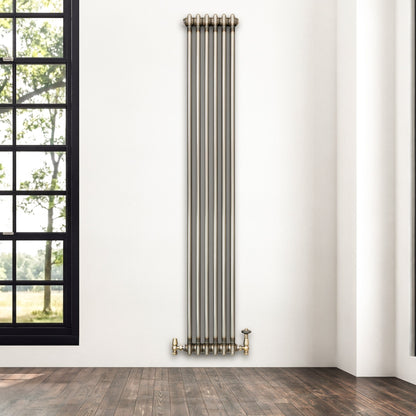 Traditional 2 Column Radiator & Valves – 1800mm x 290mm - Raw Metal