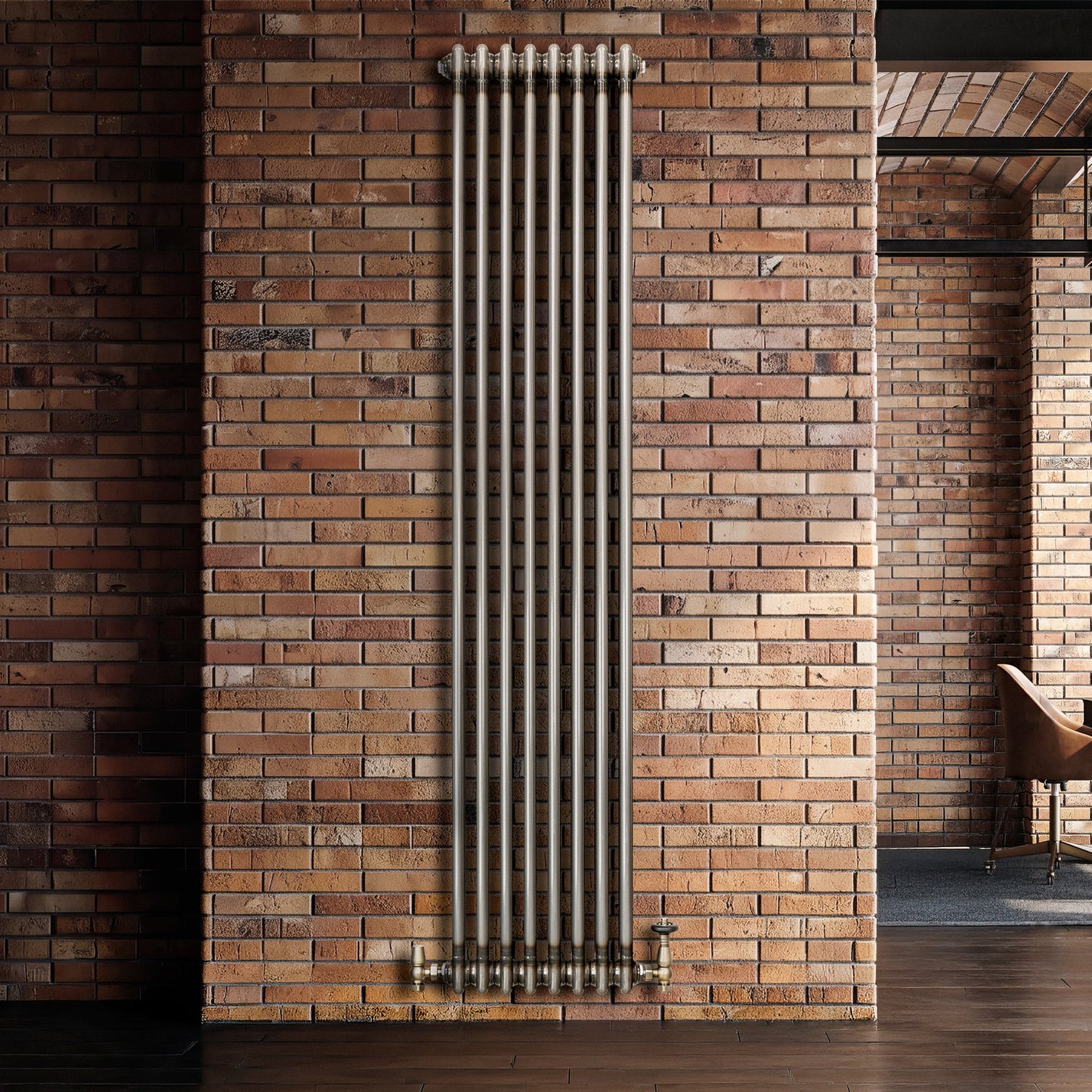 Traditional 2 Column Radiator & Valves – 1800mm x 380mm - Raw Metal