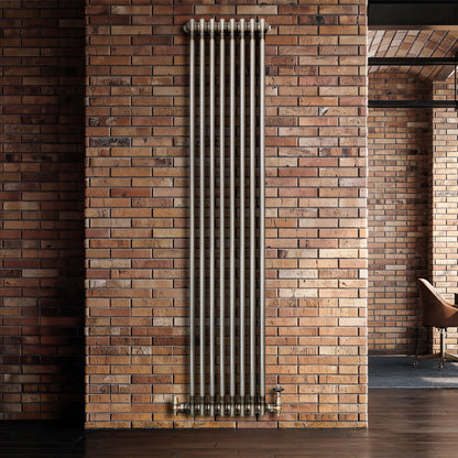 Traditional 2 Column Radiator & Valves – 1800mm x 380mm - Raw Metal