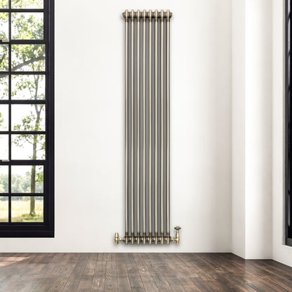 Traditional 2 Column Radiator & Valves – 1800mm x 380mm - Raw Metal