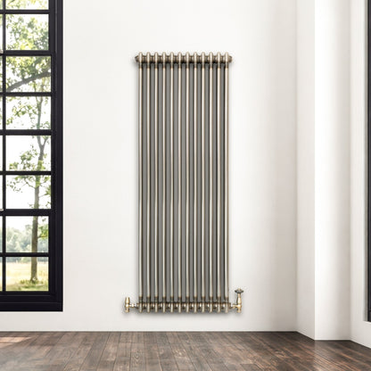 Traditional 2 Column Radiator & Valves - 1800mm x 560mm - Raw Metal