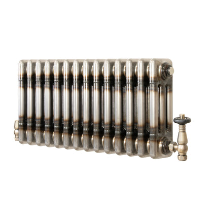 Traditional 3 Column Radiator & Valves - 300mm x 650mm - Raw Metal