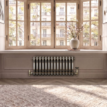 Traditional 3 Column Radiator & Valves - 300mm x 650mm - Raw Metal