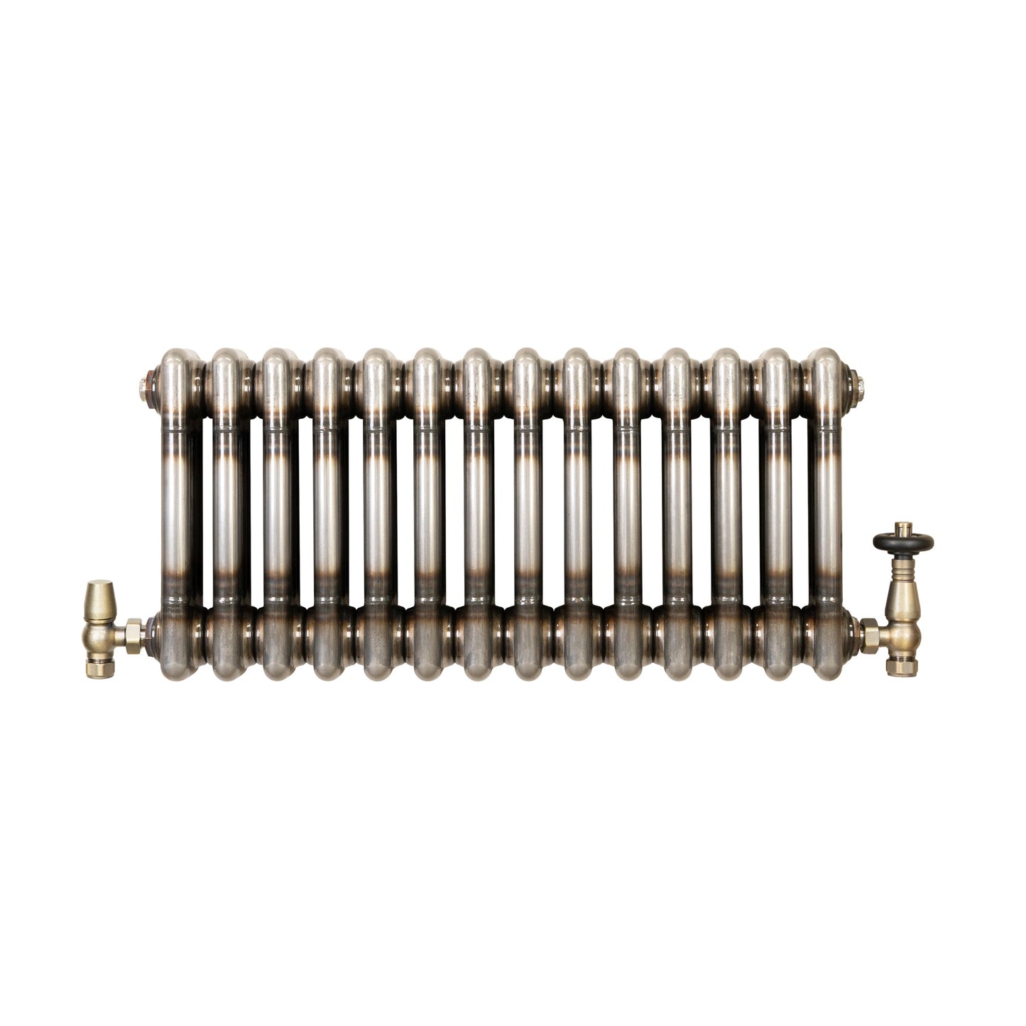 Traditional 3 Column Radiator & Valves - 300mm x 650mm - Raw Metal