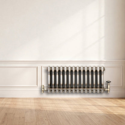 Traditional 3 Column Radiator & Valves - 300mm x 650mm - Raw Metal