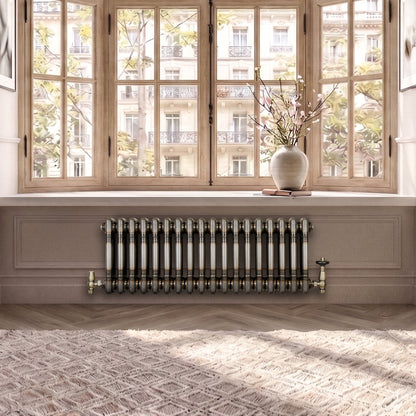Traditional 3 Column Radiator & Valves – 300mm x 830mm - Raw Metal