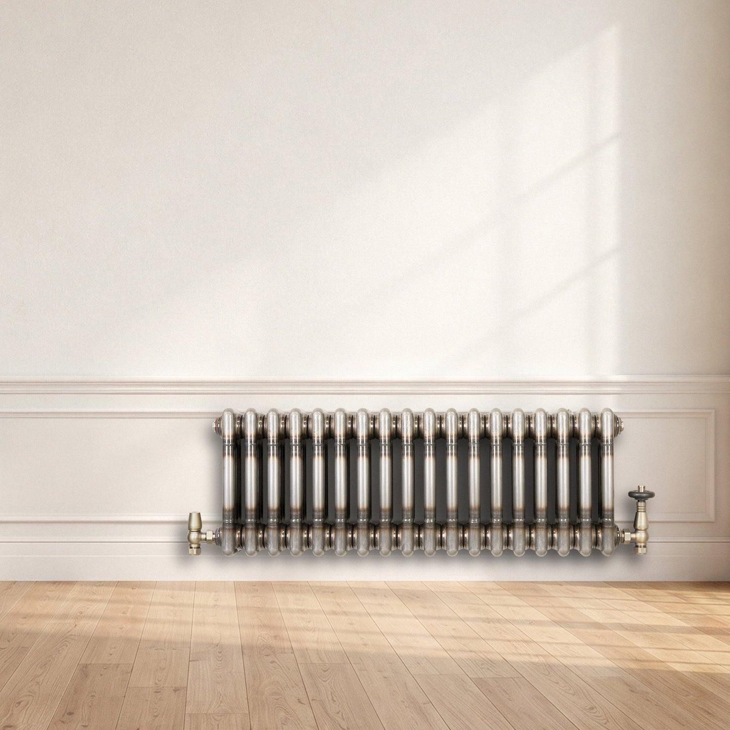 Traditional 3 Column Radiator & Valves – 300mm x 830mm - Raw Metal