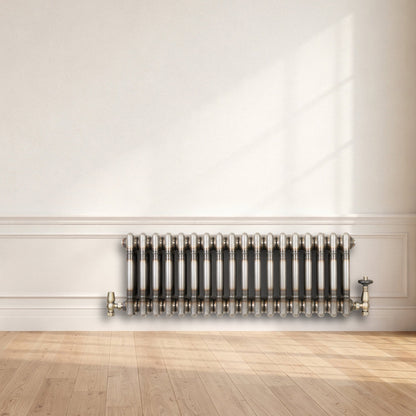 Traditional 3 Column Radiator & Valves – 300mm x 830mm - Raw Metal