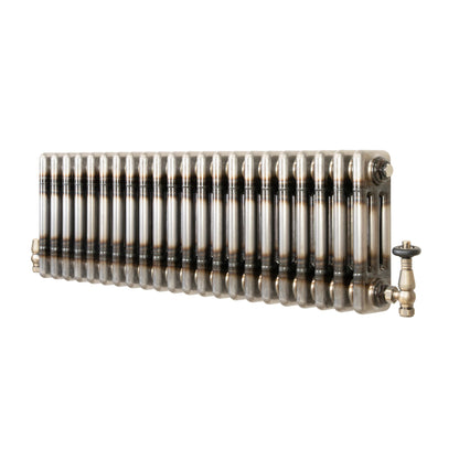 Traditional 3 Column Radiator & Valves – 300mm x 1010mm - Raw Metal