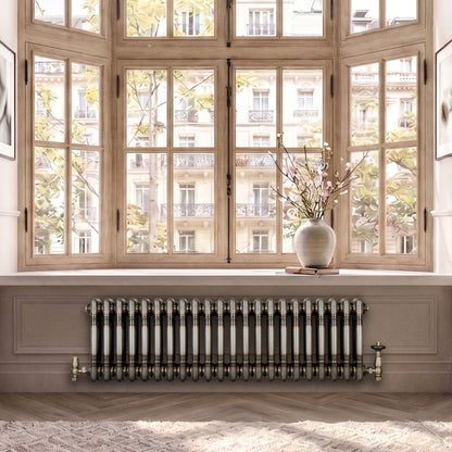 Traditional 3 Column Radiator & Valves – 300mm x 1010mm - Raw Metal