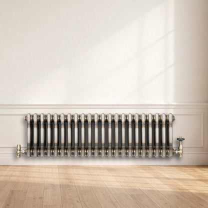 Traditional 3 Column Radiator & Valves – 300mm x 1010mm - Raw Metal