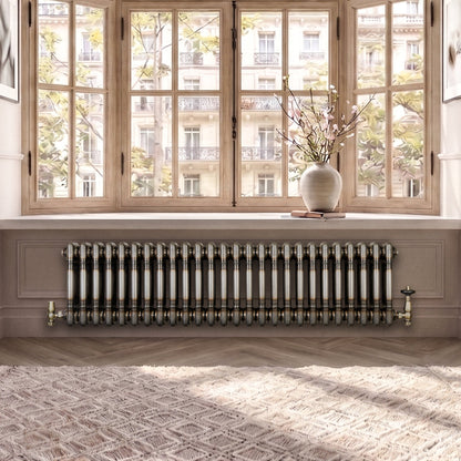 Traditional 3 Column Radiator & Valves – 300mm x 1190mm - Raw Metal