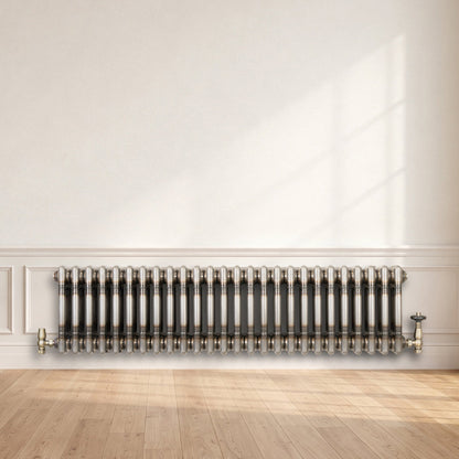 Traditional 3 Column Radiator & Valves – 300mm x 1190mm - Raw Metal