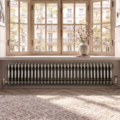 Traditional 3 Column Radiator & Valves - 300mm x 1460mm - Raw Metal
