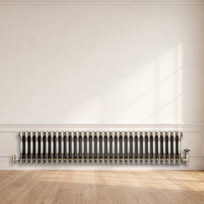Traditional 3 Column Radiator & Valves - 300mm x 1460mm - Raw Metal
