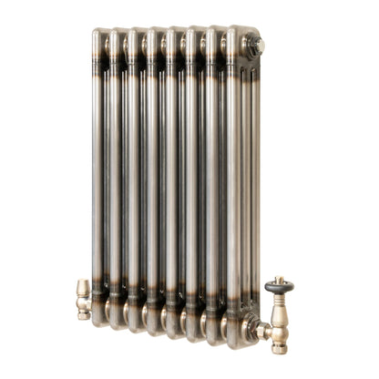 Traditional 3 Column Radiator & Valves - 600mm x 425mm - Raw Metal