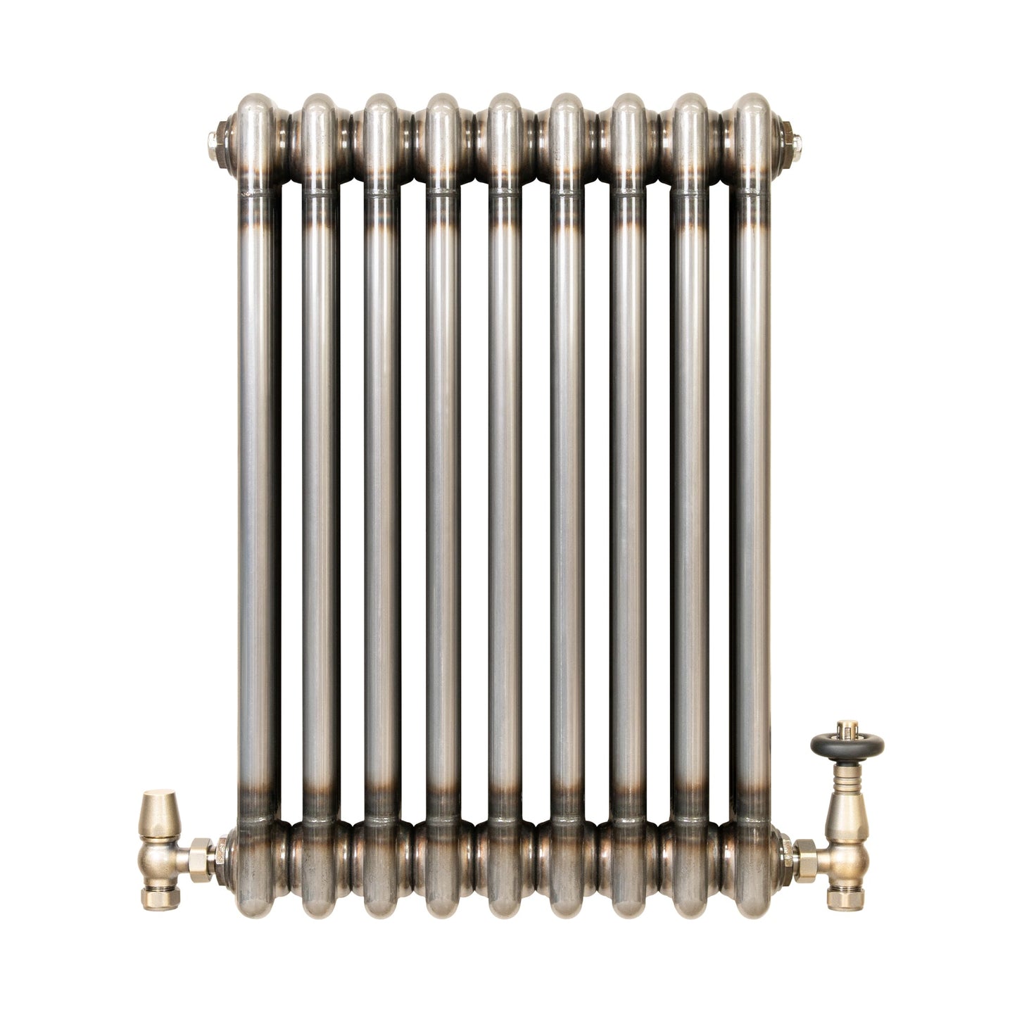 Traditional 3 Column Radiator & Valves - 600mm x 425mm - Raw Metal