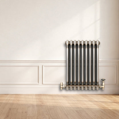 Traditional 3 Column Radiator & Valves - 600mm x 425mm - Raw Metal