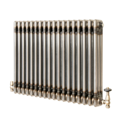 Traditional 3 Column Radiator & Valves – 600mm x 830mm - Raw Metal
