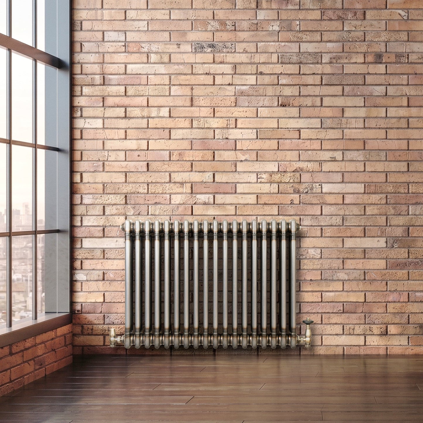 Traditional 3 Column Radiator & Valves – 600mm x 830mm - Raw Metal