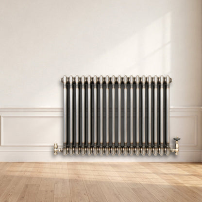 Traditional 3 Column Radiator & Valves – 600mm x 830mm - Raw Metal