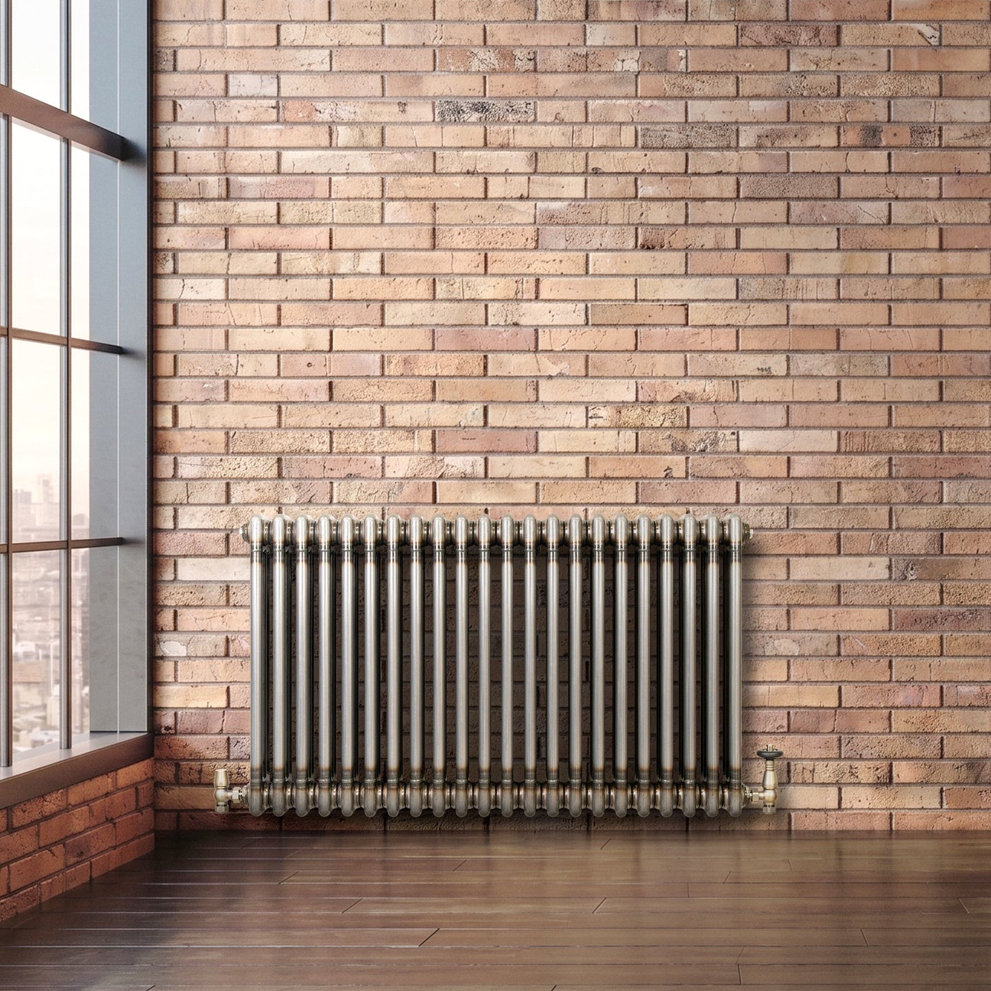 Traditional 3 Column Radiator & Valves – 600mm x 1010mm - Raw Metal