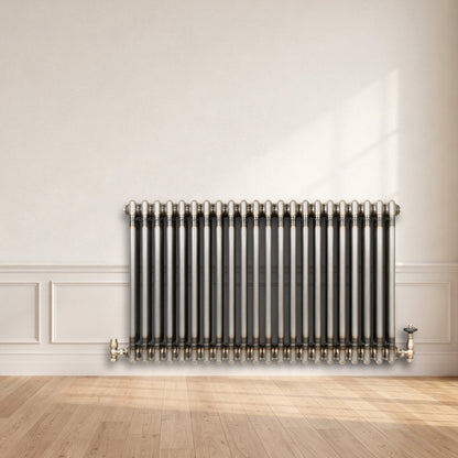 Traditional 3 Column Radiator & Valves – 600mm x 1010mm - Raw Metal