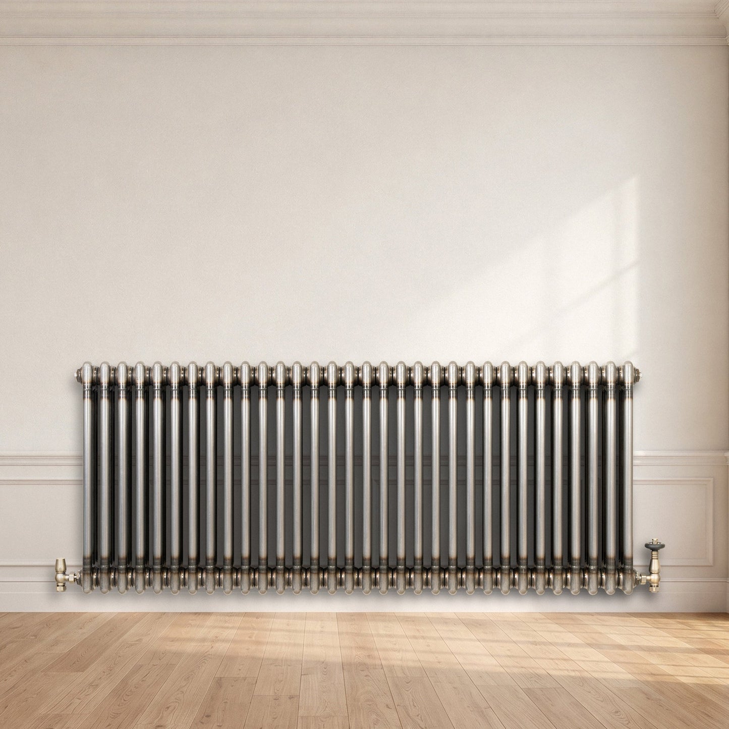 Traditional 3 Column Radiator & Valves – 600mm x 1460mm - Raw Metal