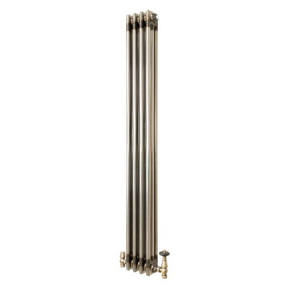 Traditional 3 Column Radiator & Valves – 1500mm x 200mm - Raw Metal