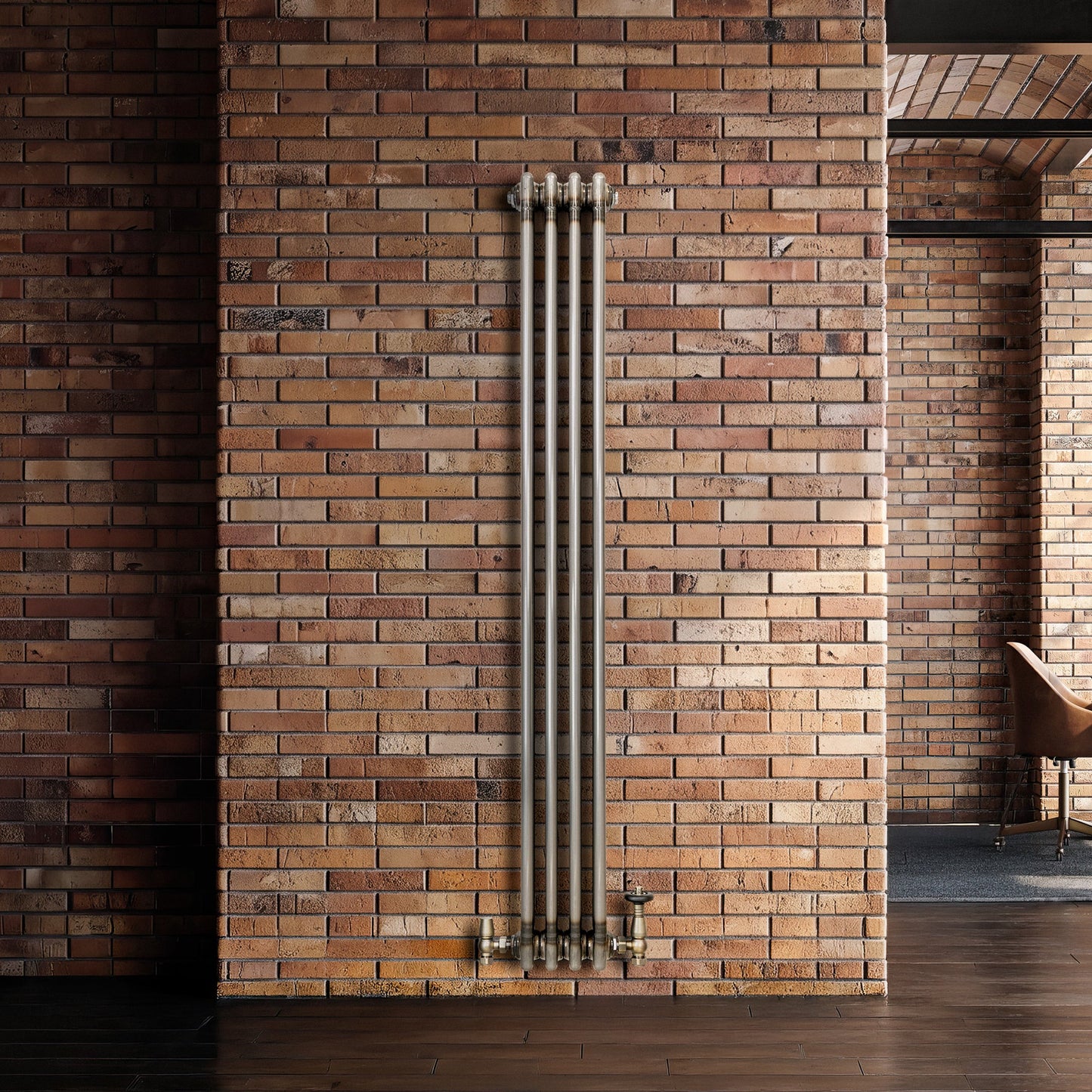 Traditional 3 Column Radiator & Valves – 1500mm x 200mm - Raw Metal